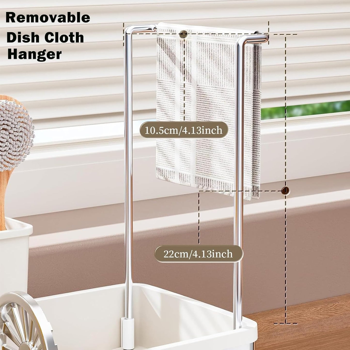 Sponge Holder for Kitchen Sink,Sink Caddy Organizer with Removable Brush Holder,Kitchen Countertop Soap Dispenser Storage with Detachable Towel Rack,Black
