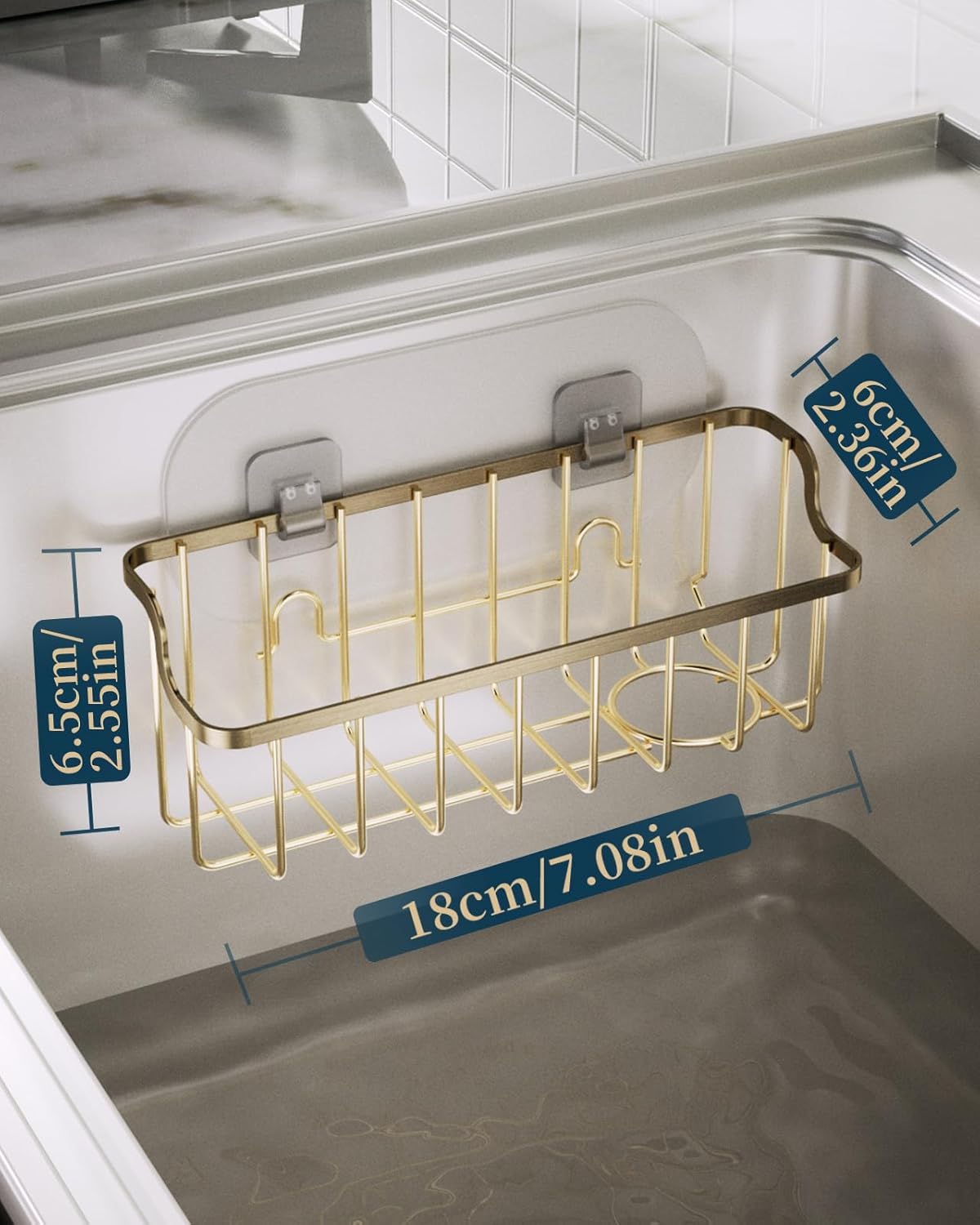 Consumest Sponge Holder Sink Caddy - Ladder Shaped Sponge Holder for Kitchen Sink with 2 Installation Ways (Suction Cups & Adhesive Hook), Rustproof Stainless Steel Kitchen Organizer, Silver