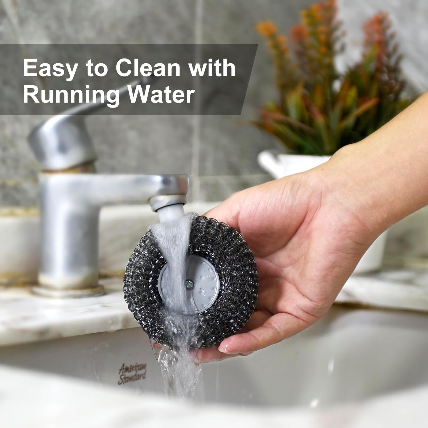 2Pcs Stainless Steel Scrubber with Handle, Steel Wool Scrubber Tool for Cleaning Dishes, Scrubbing Scouring Brush Pad for Kitchen Pots, Pans, Sink
