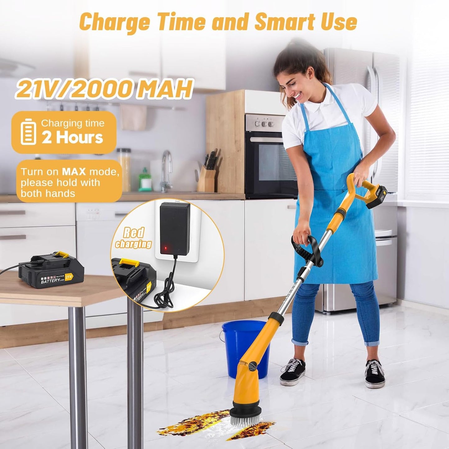 Qimedo Electric Spin Scrubber with Two Batteries Q2 Pro,1500 RPM High Power Electric Scrubber for Cleaning,Shower Cordless Cleaning Brush with Display for Tub/Tile/Floor (Effortless Handle/8 Brushes)