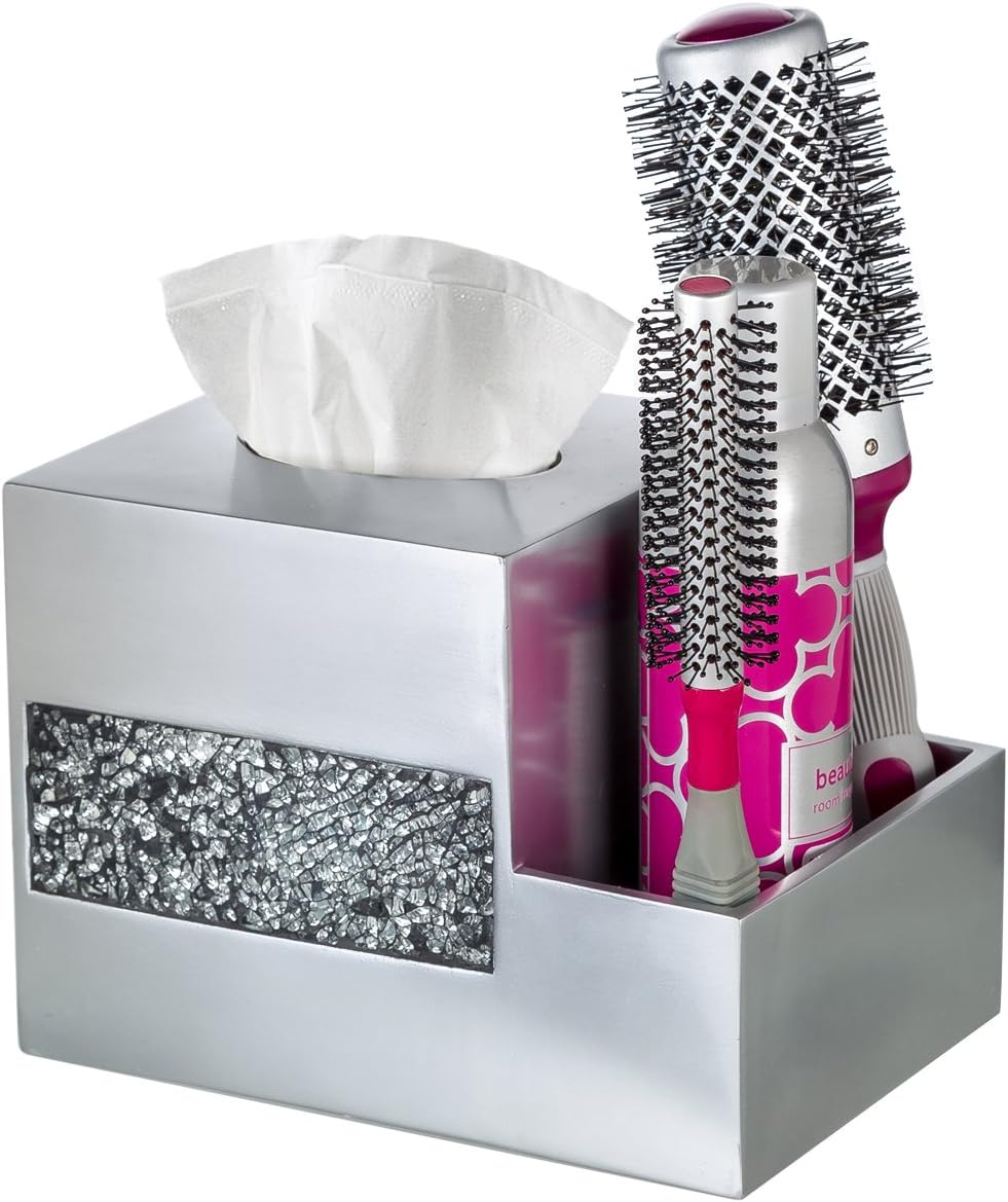 Creative Scents Crackled Glass Toilet Brush with Holder - Silver Toilet Bowl Cleaner Brush and Holder - Good Grip, Deep Cleaning, Decorative Design Compact Toilet Bowl Scrubber