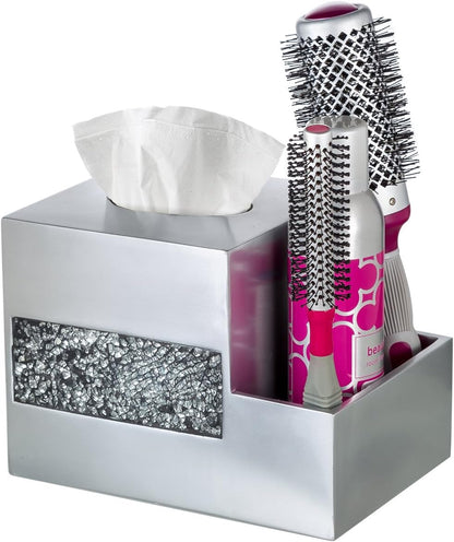 Creative Scents Crackled Glass Toilet Brush with Holder - Silver Toilet Bowl Cleaner Brush and Holder - Good Grip, Deep Cleaning, Decorative Design Compact Toilet Bowl Scrubber