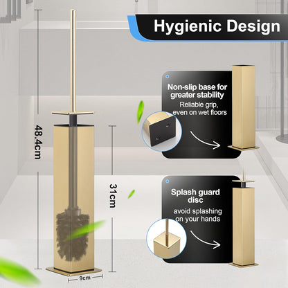 BVL Toilet Brush and Holder Set Brushed Nickel Stainless Steel 304 Square Freestanding Toilet Brush for Bathroom