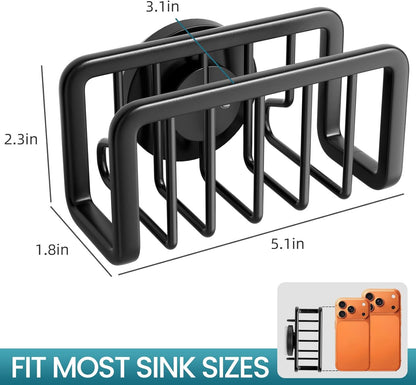 TAILI Sponge Holder for Kitchen Sink with Strong Suction Cup, Rustproof Aluminum Sink Caddy for Sponges, Removable Sponge Holder, Dish Brush for Scraper - Silver