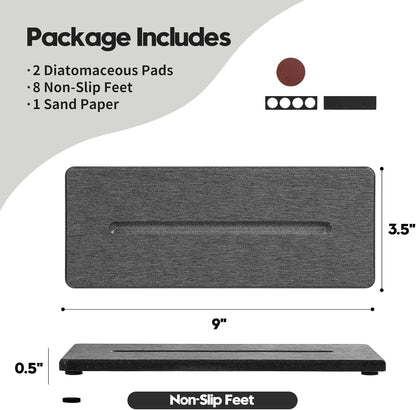 Fast Water Absorption Sink Organizer Tray Set, 3-Pack Compact and Space-Saving Stone Soap Holder Caddy for Kitchen & Bathroom Counter, Faucet Splash Guard, White (1pc of 8"x3.8" + 2pcs of 3.8"x3.8")