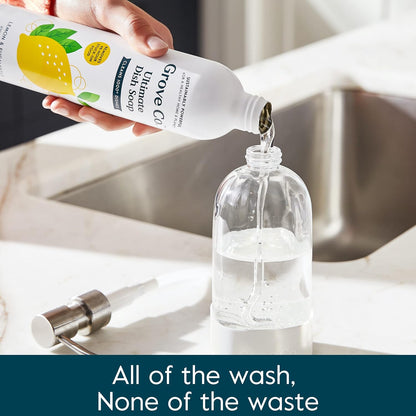 Grove Co. Ultimate Dish Soap Refills (3x16 Fl Oz) Removes 48-hr Stuck-on Food and Grease,Plastic Free Cleaning Products,100% Natural Lemon&Eucalyptus Fragrance,Pack of 1,16.0 Fl Oz,16.0 fluid_ounces