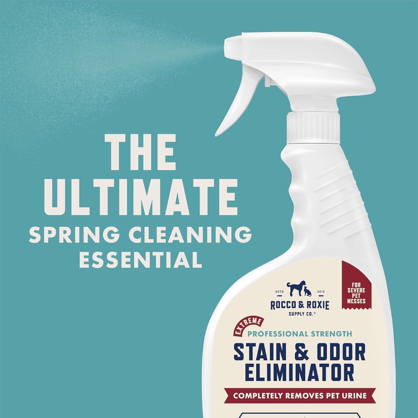 Rocco & Roxie Supply Co. Stain & Strong Odor Eliminator, Enzyme Cleaner, Pet Odor Eliminator for Home - Carpet Stain Remover for Cats & Dog Pee - Urine Destroyer - Carpet Cleaner Spray Clear, 32 Fl Oz