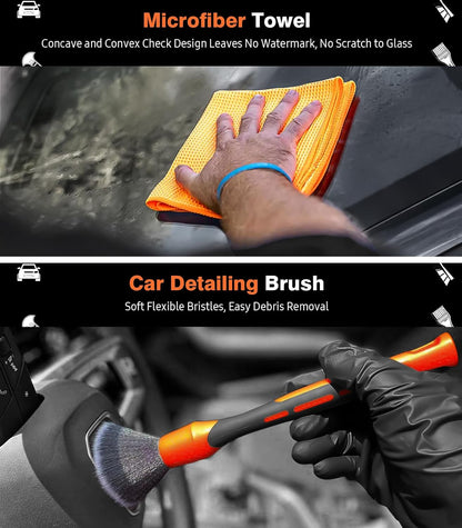 YeewayVeh 3pcs Car Detailing Brush Set, Boars Hair Detailing Brushes, Ultra Soft Detail Brush for Air Vent Leather Seat, Scratch Free Car Detailing Brushes for Interior Exterior, Orange