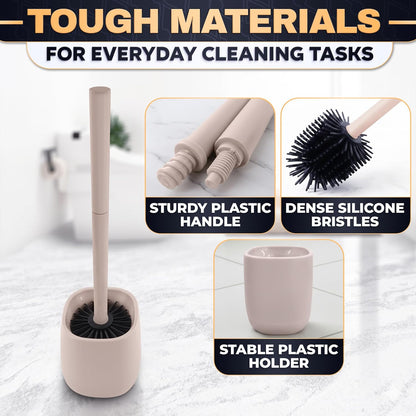 Toilet Brush and Holder Set - Silicone Toilet Brush Cleaner with Dark Grey Holder Base, Compact Accessory for Small Spaces - Easy to Place & Simple to Store After Use, Plastic Bathroom Cleaning Tool