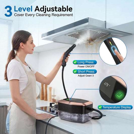 Steam Cleaner, 3 Level Adjustable Pressurized Steam Cleaner for Home, 10s Heat-Up Handheld Steamer for Cleaning, 1.9 Qt Tank Portable Steam Cleaner for Car, Home, Tile, Grout