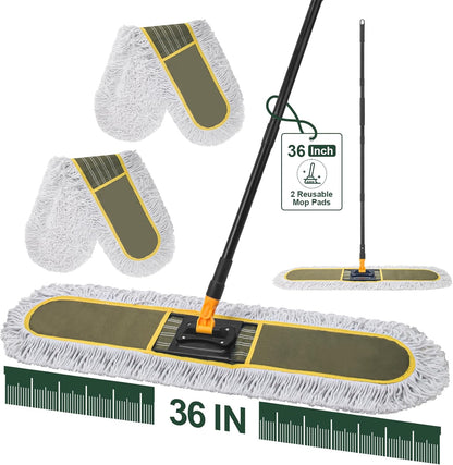24" Commercial Dust Mops for Floor Cleaning with 2 Replacement Mop Pads, Heavy Duty Large Dust Mop for Hardwood Floors, Industrial Wet Dry Floor Duster for Office Garage Warehouse Factory Mall