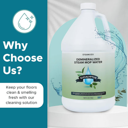 Steam & Go - Demineralized Water for Steam Cleaner, PVC-Free Floor Cleaner Liquid Compatible with Any Steam Mop, Ready-to-Use Multisurface Cleaner, Scented Mop Solution, Eucalyptus Mint, 32 oz
