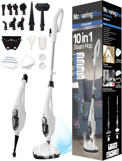 11-in-1 Steam Mop, 1550W Powerful Handheld Steam Cleaner, 260°F Multi-Functional Floor Steamer with 21.3FT Cord for Floors, Hardwood, Tiles, Grout, Windows, Kitchen, Bath, Adjustable (Grey)
