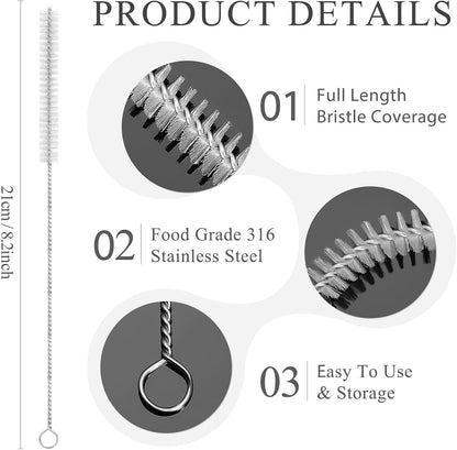 Straw Cleaner Brush, Reusable Metal Handles Straw Cleaning Brush Extra Long for Stanley Mug 40, 30, 20 oz, 10mm 15mm Wide for Sippy Cup, Water Bottle and Tubes Pipe