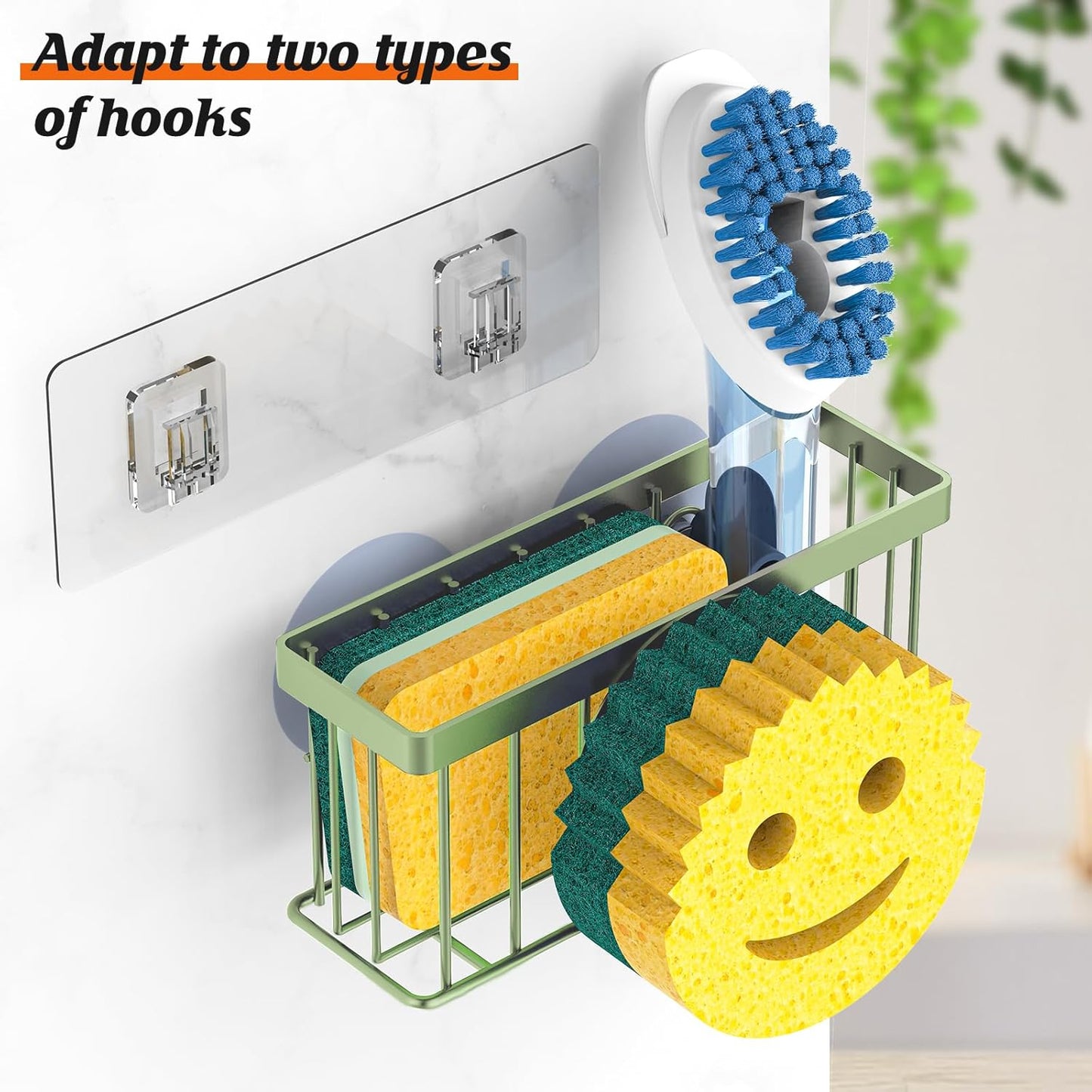MURLONG Sponge Holder Smiley Face, Sink Caddy for kitchen Sink, Kitchen Organizer Sponge Holder with 2 PCS Suction Cups/1 PCS Adhesive Strips, Designed for Sponge, Soap, Dish brush, Scrubber-Black