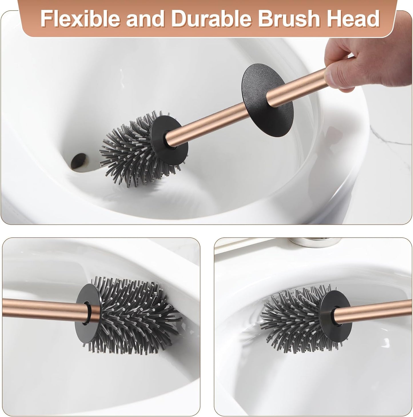 BVL Toilet Brush and Hoder Set Brushed Gold Freestanding for Bathroom