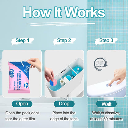 Msvvko Toilet Bowl Cleaner Tablets Blue Toilet Tank Cleaners, Septic-Safe Hard Water Stain Remove, Bathroom Automatic Toilet Cleaning & Deodorizer, Fresh Scent - 30 Tabs