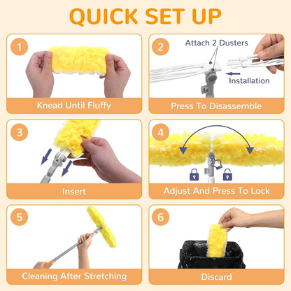 6 ft Long Handle Extendable Duster with 50 Refills for Swiffer Duster, Heavy Duty 360° Microfiber Dusting Kit for High Ceilings, Ceiling Fans, Tall Windows, and Hard-to-Reach Areas