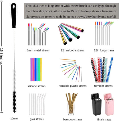 ALINK 8-Pack Bottle Cleaning Brush Set - Long Handle Black Bottle Cleaner for Washing Narrow Wine/Beer Bottles/Thermos/Flask Tumbler/Sport Well/Kettle/Lid Brush, Straw Brush