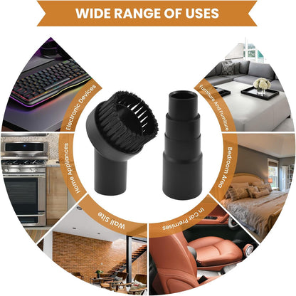 2 Pcs Black Round Vacuum Brush, 1-1/4" Universal Vacuum Dust Brush, 25mm Vacuum Brush Attachment with Four-Layer Vacuum Adapter for Most Vacuum Cleaners Accessories
