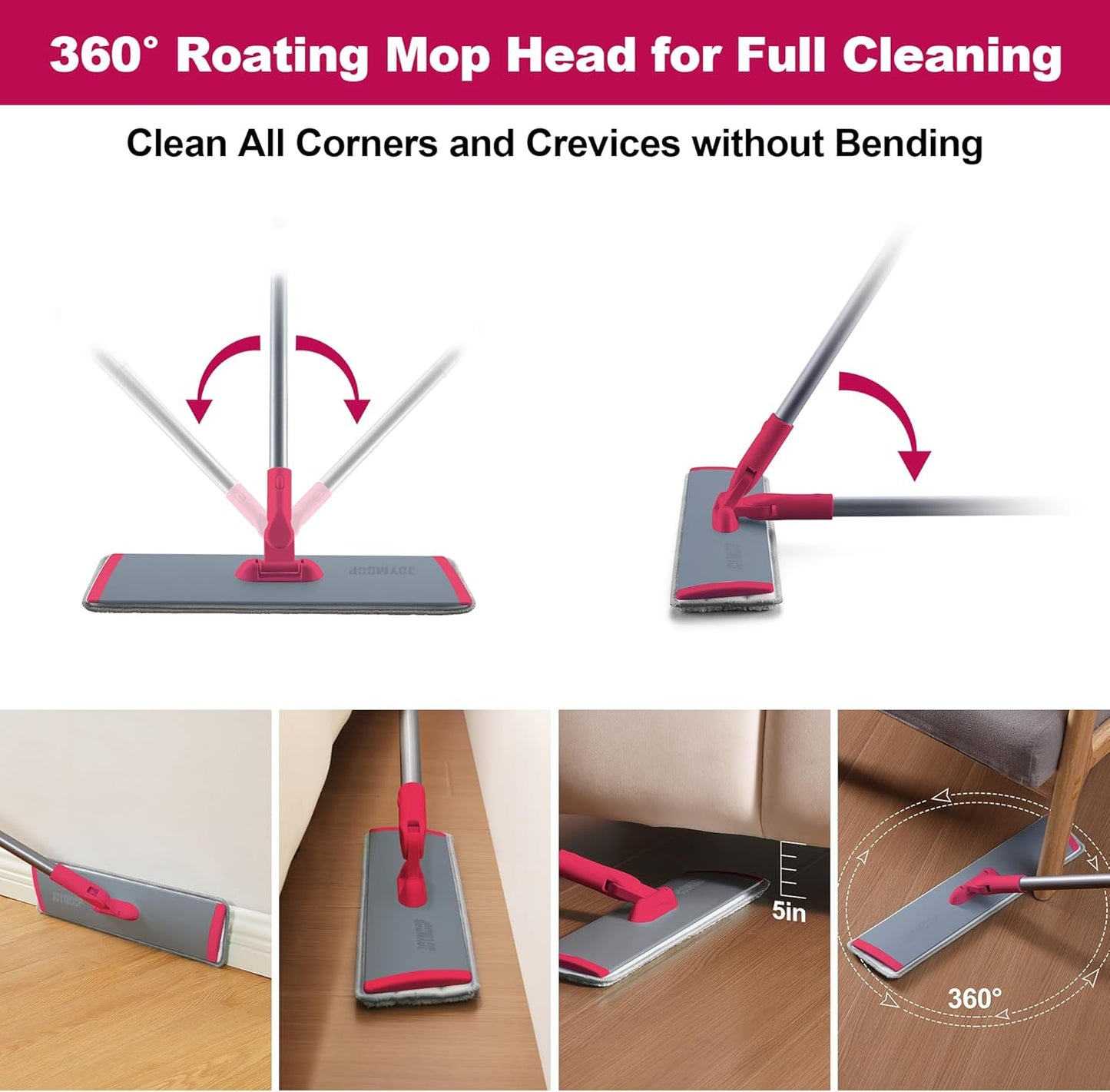 JOYMOOP 18 Inch Dust Mop for Hardwood Floors, Heavy Duty Industrial Wet Dry Mops with Telescopic Handle, Includes 5 Microfiber Mop Pads