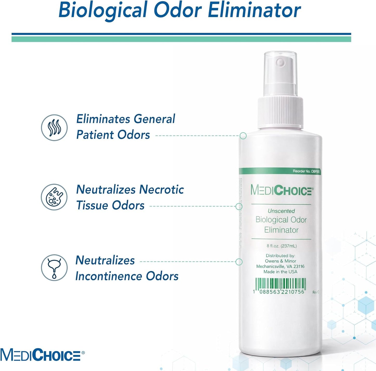 MediChoice Biological Odor Eliminator, Unscented, Pump Spray, 8 Oz, 1314OE8121 (Each of 1)