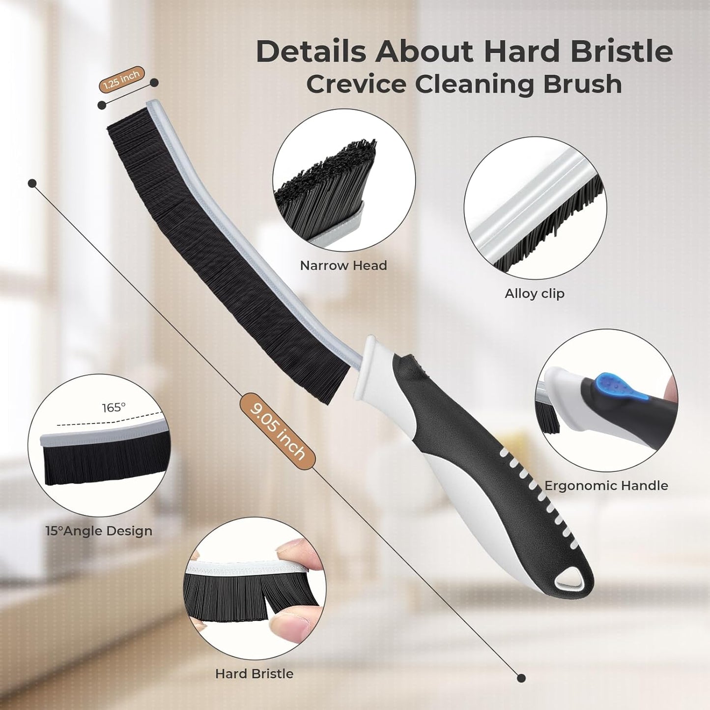 TQRR Cleaning Brush-Hard Crevice Cleaning Brushes, Multifunctional Window Groove Brushes, Grout Brush, Cleaning Tool for Bathroom, Kitchen, Toilet, Tile, Sink, Home (6, Black)