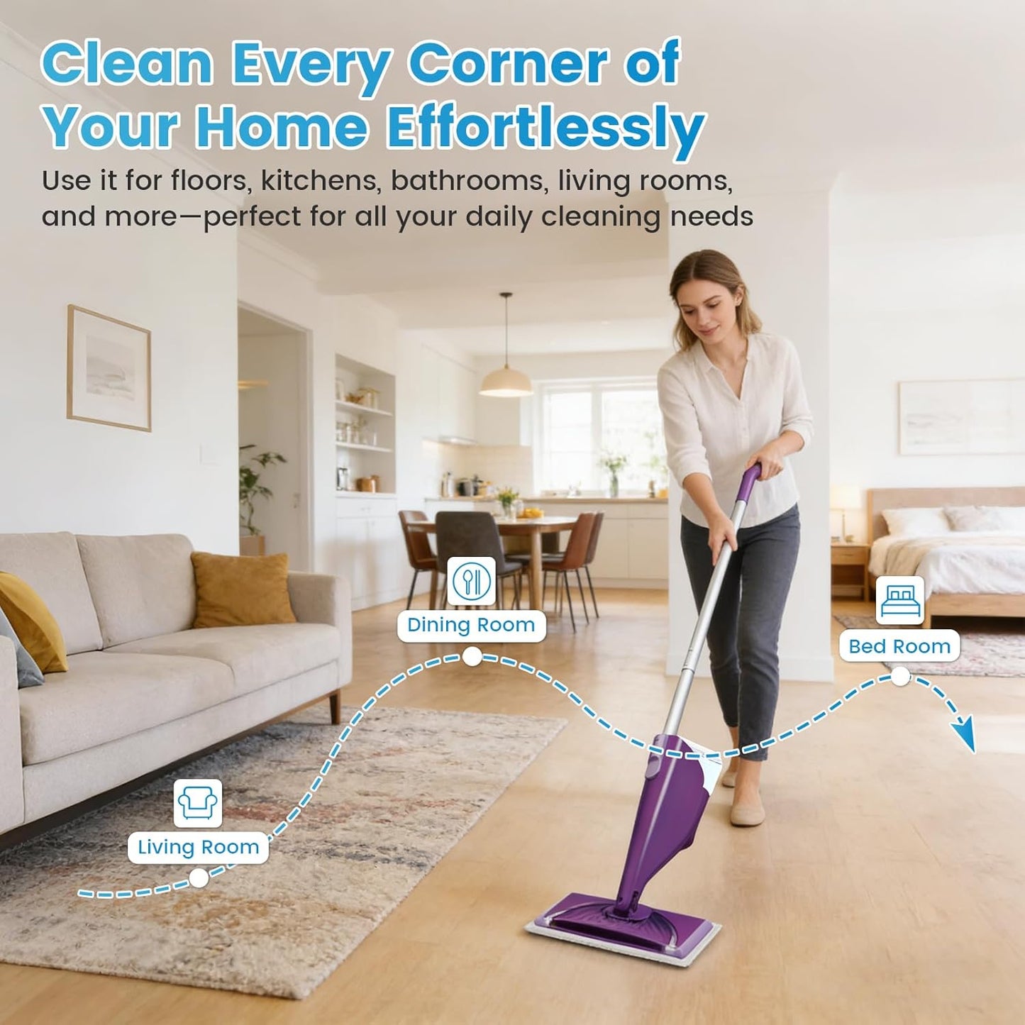 1 Pack Refillable Bottle for Swiffer Wet Jet Mop - 500ML Leak-Proof HDPE Empty Cleaner Solution Bottle with 5 Silicone Gaskets & 1 Funnel Wood Care & Pet Safe, Eco-Friendly