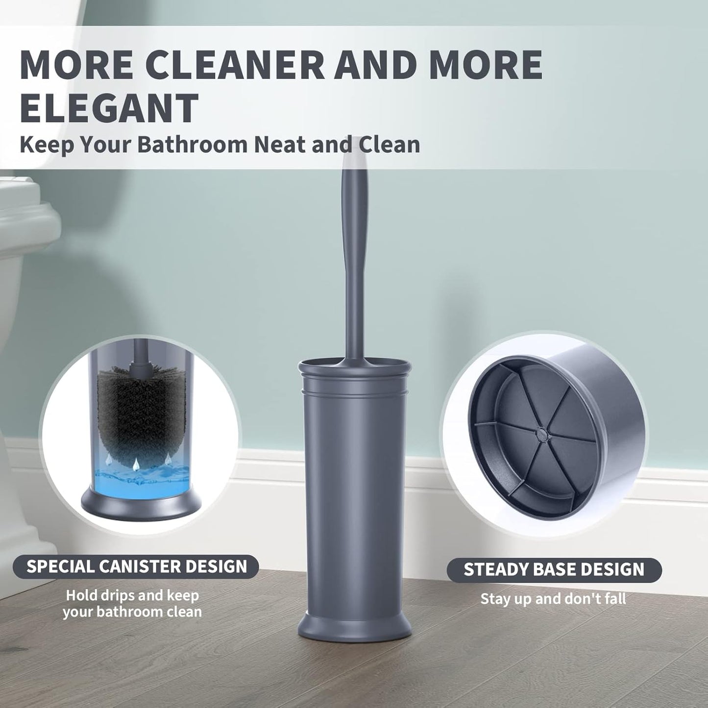 Toilet Brush, Toilet Bowl Brush with Extra Long Handle Durable Bristles Toilet Scrubber and Covered Holder for Toilet Brush Set for Bathroom Cleaning (Black, 1 Set)