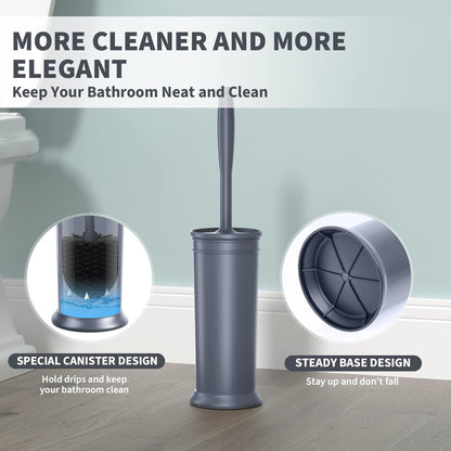 Toilet Brush, Toilet Bowl Brush with Extra Long Handle Durable Bristles Toilet Scrubber and Covered Holder for Toilet Brush Set for Bathroom Cleaning (Black, 1 Set)