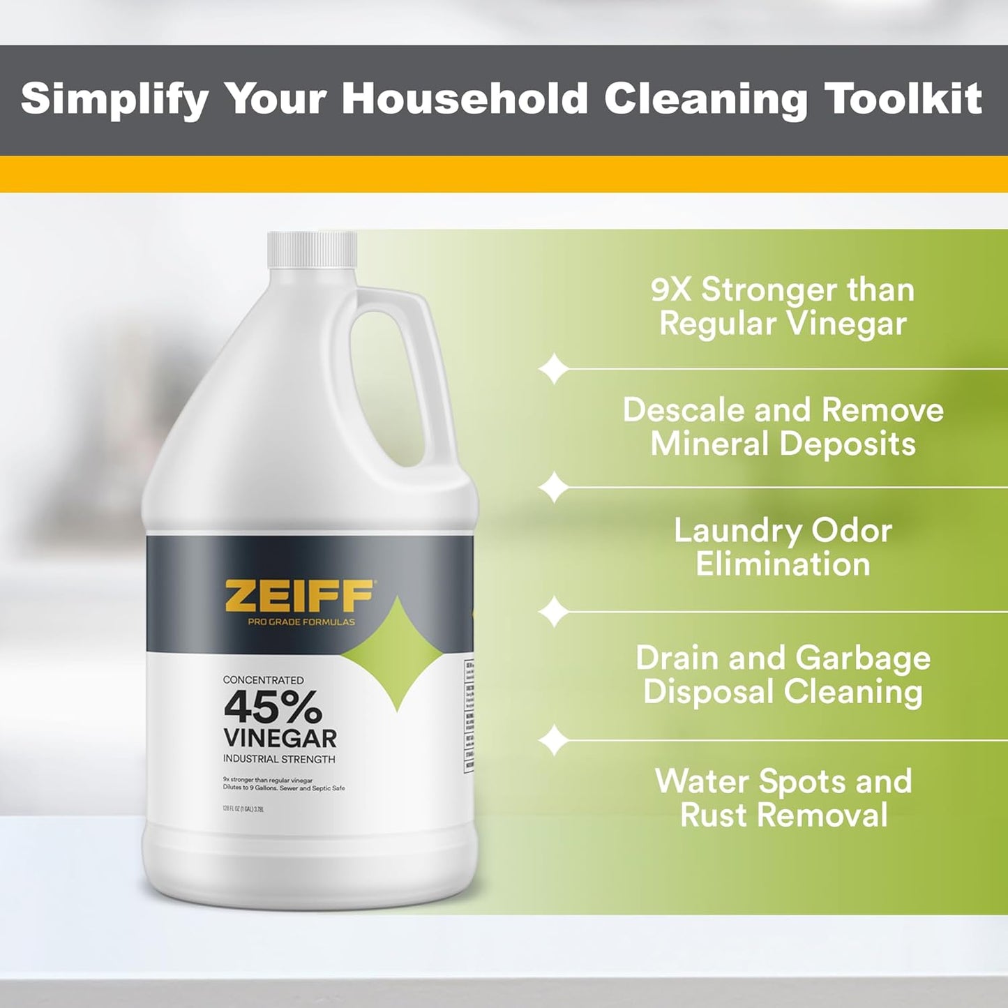 Zeiff 75% Pure Concentrated Vinegar - Technical Grade Acetic Acid Solution for Home and Outdoor Use - Cleaning Vinegar for Home & Laundry - 32 Oz, 2 Pack