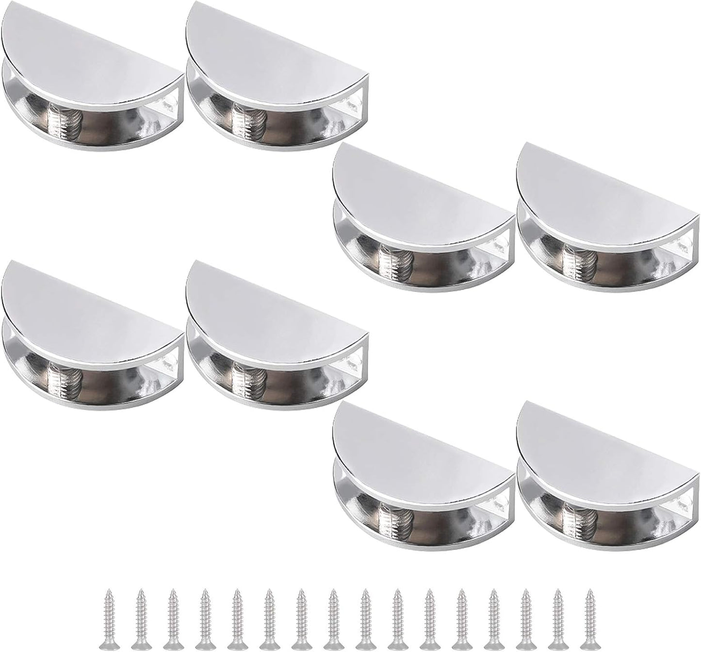 8Pcs Adjustable Half Round Glass Shelf Brackets 201 Stainless Steel Glass Clamp Clips Wall Mounted Brushed Shelf Holder Supports Mounting Brace for 3-8mm Thick Glasses
