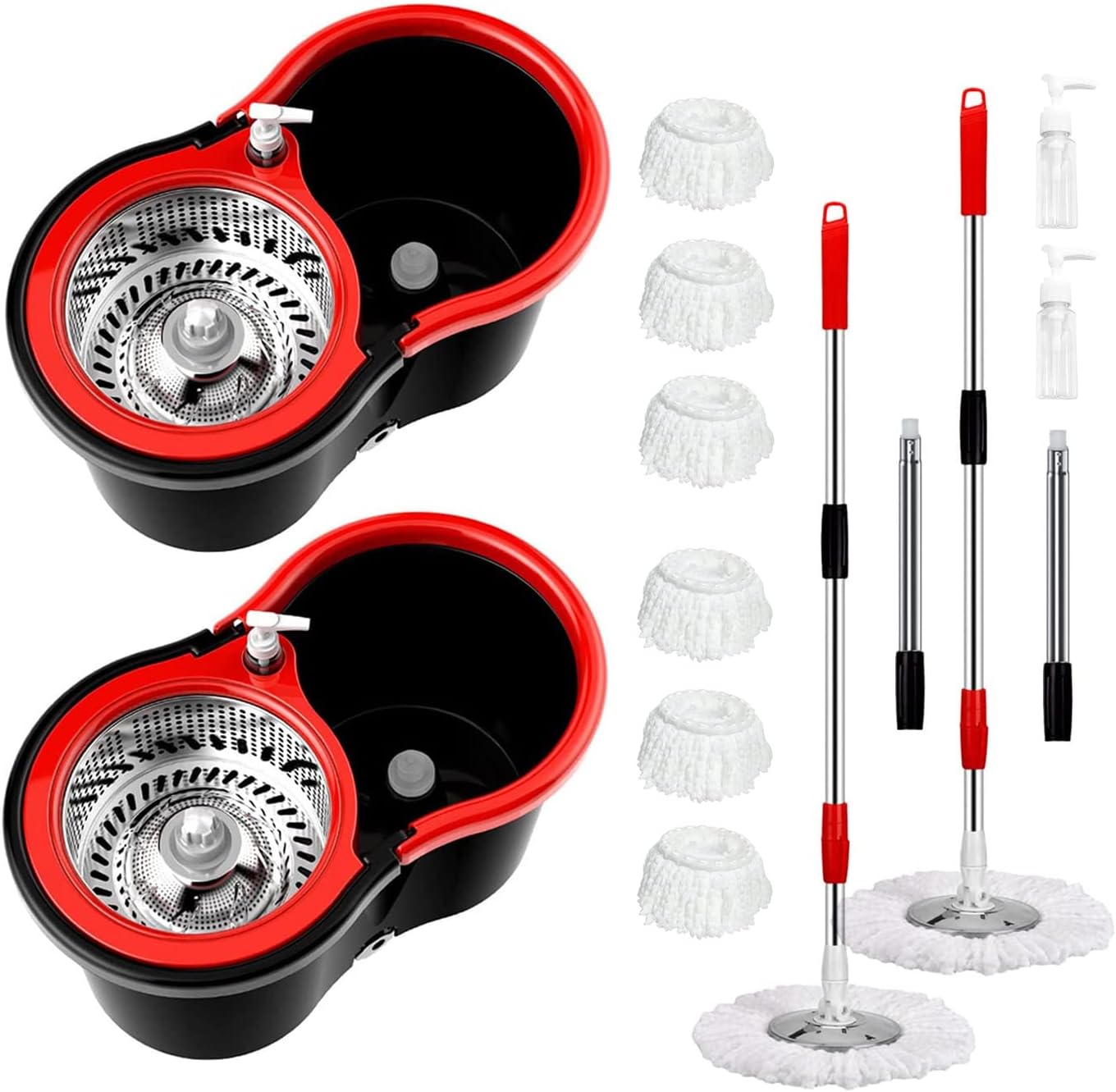 Spin Mop and Bucket with Wringer Set,360° Spin Mop & Bucket Floor Cleaning System Mop Bucket with 61" Adjustable Extended Handle 3 Microfiber Replacement Head Refills