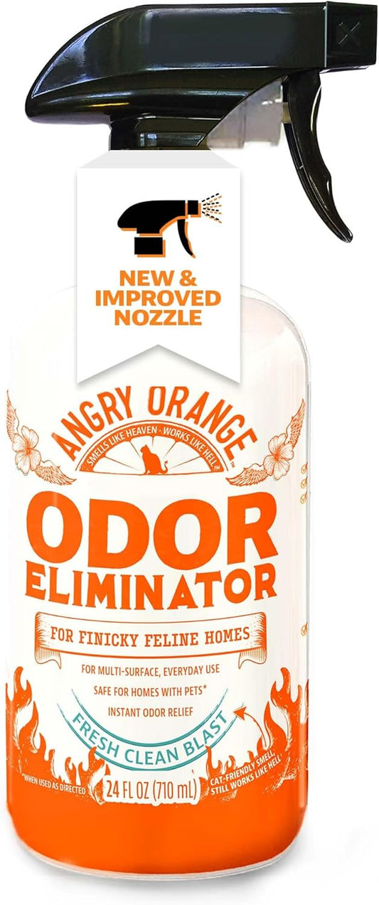ANGRY ORANGE Pet Odor Eliminator for Dog and Cat Urine, Carpet Stains, and Strong Smells – NEW Orange Rush Scent – Citrus Cleaner with Natural Orange Oil – 24 oz