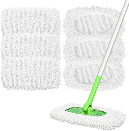 Reusable Microfiber Mop Pads Compatible with Swiffer Sweeper- 4 Pack Dry Sweeping Cloths & Wet Mopping Cloths - Chenille Washable Wet Pads Refill for Mopping Floors (Mop is not Included)