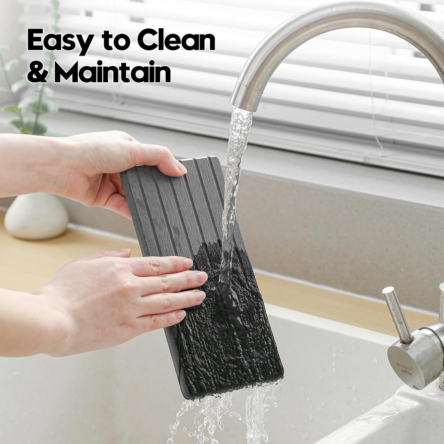 Fast Water Absorption Sink Organizer Tray Set, 3-Pack Compact and Space-Saving Stone Soap Holder Caddy for Kitchen & Bathroom Counter, Faucet Splash Guard, White (1pc of 8"x3.8" + 2pcs of 3.8"x3.8")