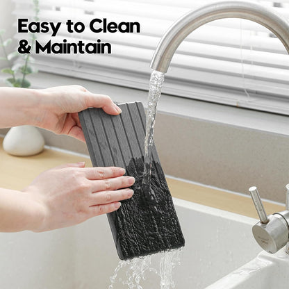 Fast Water Absorption Sink Organizer Tray Set, 3-Pack Compact and Space-Saving Stone Soap Holder Caddy for Kitchen & Bathroom Counter, Faucet Splash Guard, White (1pc of 8"x3.8" + 2pcs of 3.8"x3.8")