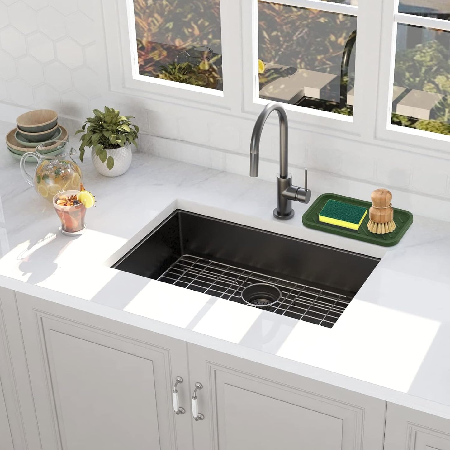 EG-SIPRO Silicone Sponge Holder, Kitchen Sink Organizer Tray, Sponge Caddy for Bathroom Counter, Dish Soap Holder, Scouring Pad