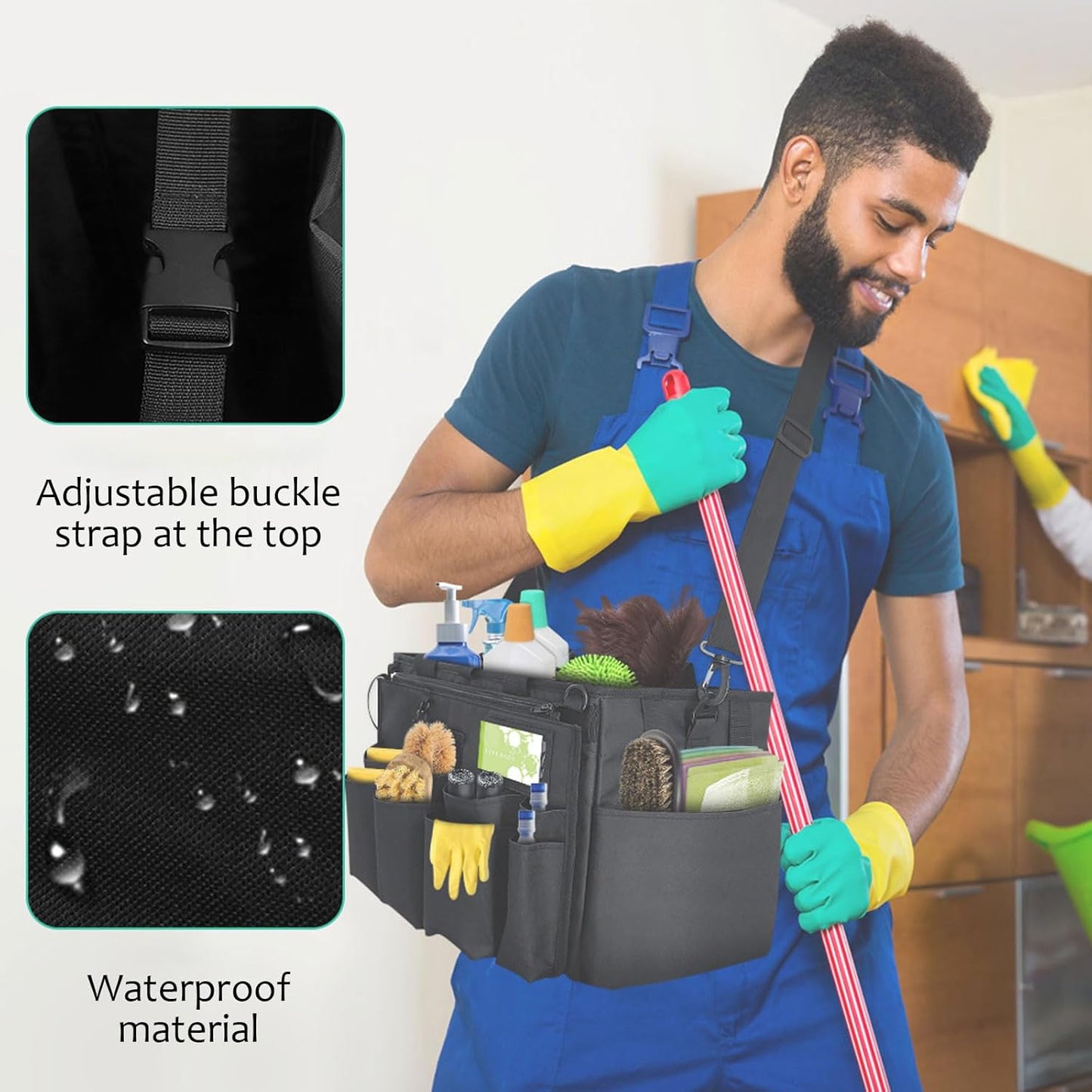 Qivine 17L Cleaning Caddy with Handle, Cleaning Supply Caddy Foldable Tool Bag Cleaning Products Organizers Portable Cleaning Bucket Organiser for Storing Towels(Blue)