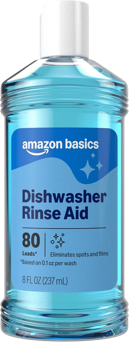 Amazon Basics Dishwasher Rinse Aid Liquid, Prevents Spots, Enhances Drying, Sparkling Finish, 32 Fl Oz, 1-Pack