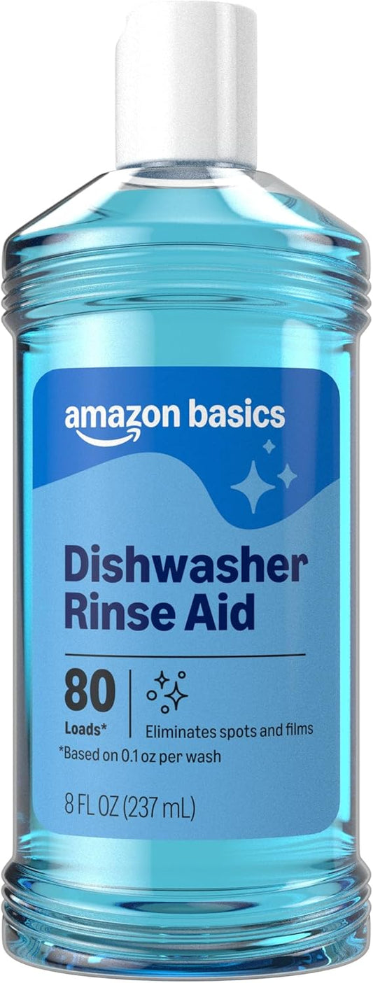 Amazon Basics Dishwasher Rinse Aid Liquid, Prevents Spots, Enhances Drying, Sparkling Finish, 32 Fl Oz, 1-Pack