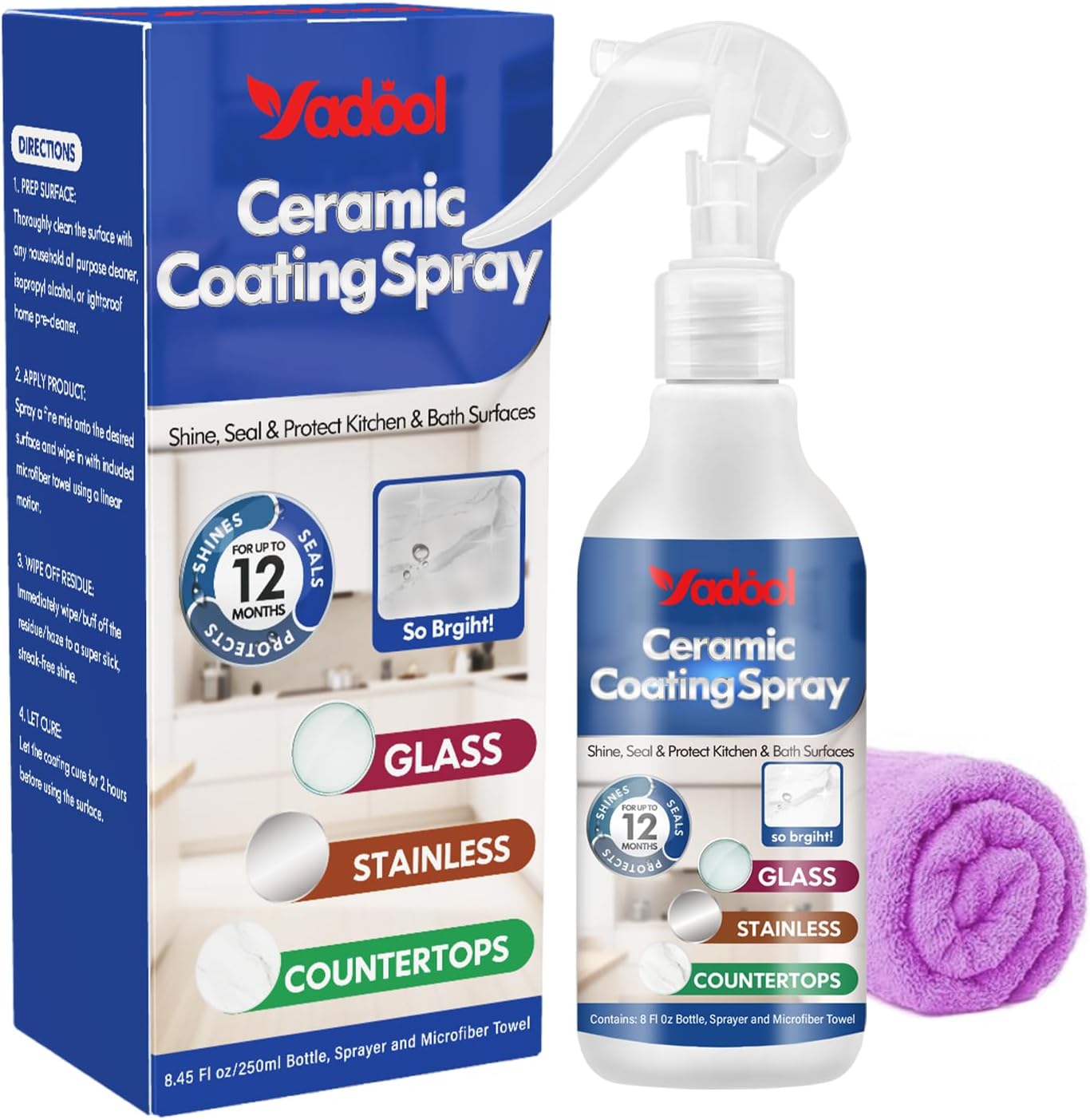 Home Ceramic Coating Spray Kit - Shine, Seal & Protect Kitchen & Bath Surfaces, High-Gloss, Repels Stains & Grime Effective - Great for Stainless Steel, Sinks, Countertops, Glass, and More