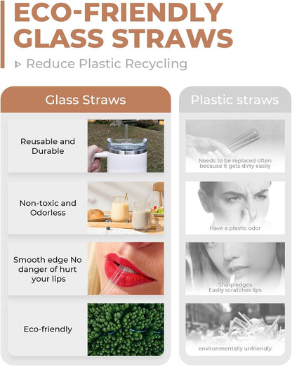Foogwee® 20 Packs Reusable Glass Straws Set, 8.5'' x 10mm Clear Drinking Straws for Smoothies, Shakes, Coffee, Juice, Sodas, Milk, Tea, Cocktails, Set of 8 Straight and 8 Bent with 4 Cleaning Brushes