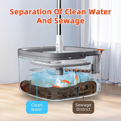 Spin Mop and Bucket Set with Self Separation Dirty and Clean Water System, Mop Set with Self Wringing 360° Rotating Clean Floor Mop-Head for Hardwood Tile Marble Floors (Dark Gray, 10pads)