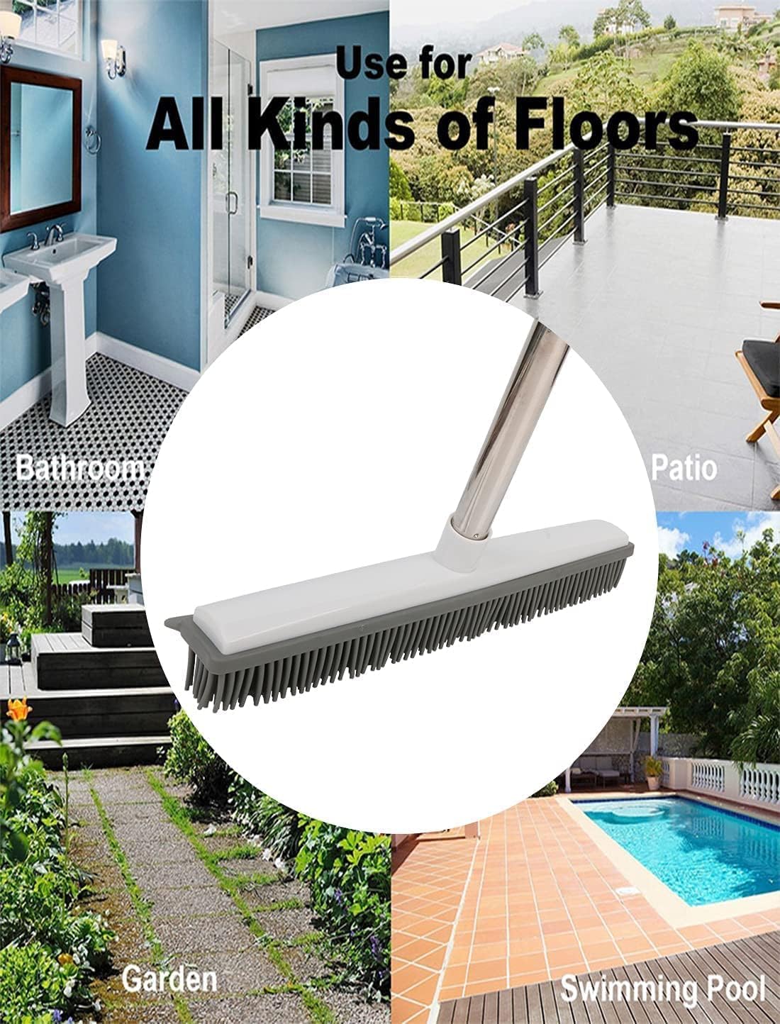 Pet Hair Rubber Broom with Squeegee for Carpet,Fur Remover Broom Carpet Rake for Pet Hair Removal, with 50" Long Handle