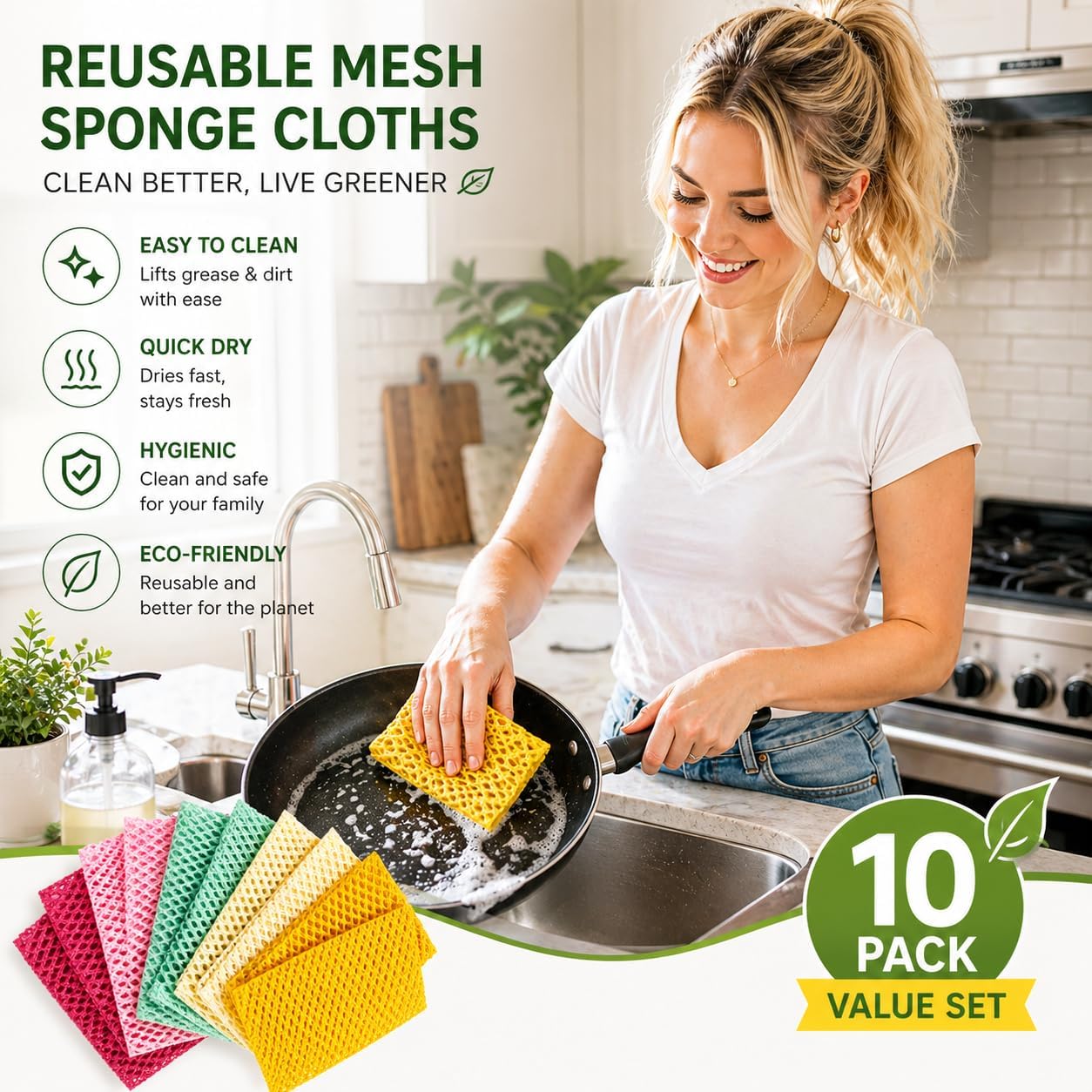 OliviaTree Dish Scrubber 5 Pack, Non Scratch Reusable Mesh Scrub Cloth for Washing Dishes Pots Pans Sink, Quick Dry Odor Resistant Sponge Alternative, Korean Kitchen Cleaning Pad 11 x 11 Inch