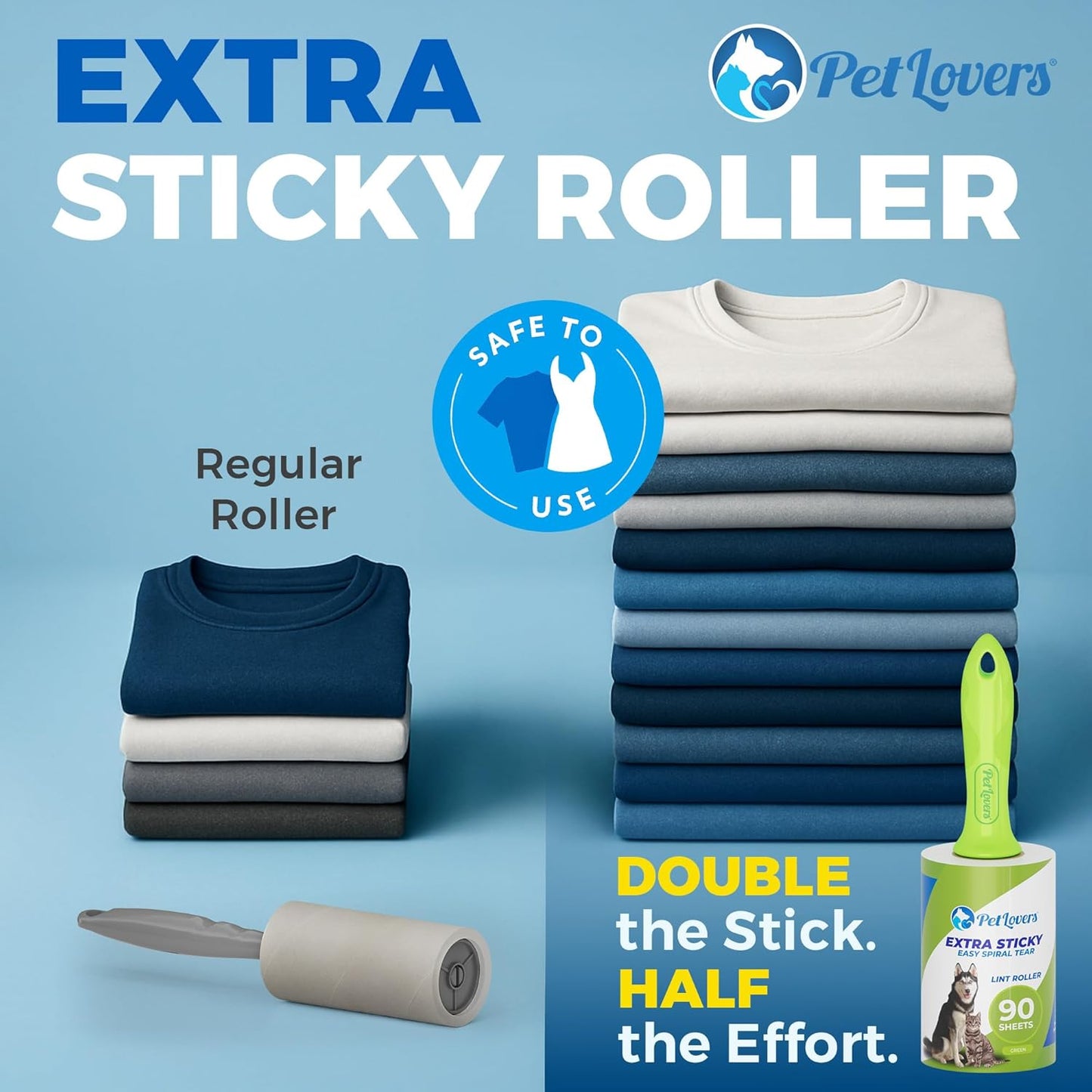 PetLovers Extra Sticky Lint Roller Mega Value Set 450 Sheets for Pet Hair Removal and Clothes, Dog and Cat Lint Remover 5 Pack