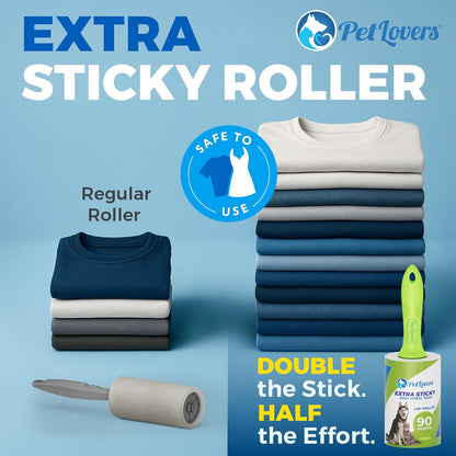PetLovers Extra Sticky Lint Roller Mega Value Set 450 Sheets for Pet Hair Removal and Clothes, Dog and Cat Lint Remover 5 Pack