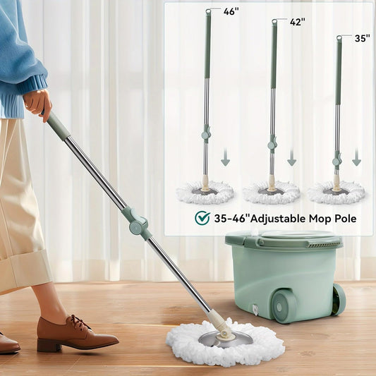 360° Spin Mop and Bucket System with Wringer, 61" Stainless Steel Handle & 3 Microfiber Refills, Self-Cleaning Floor Mop for Tile Hardwood Laminate