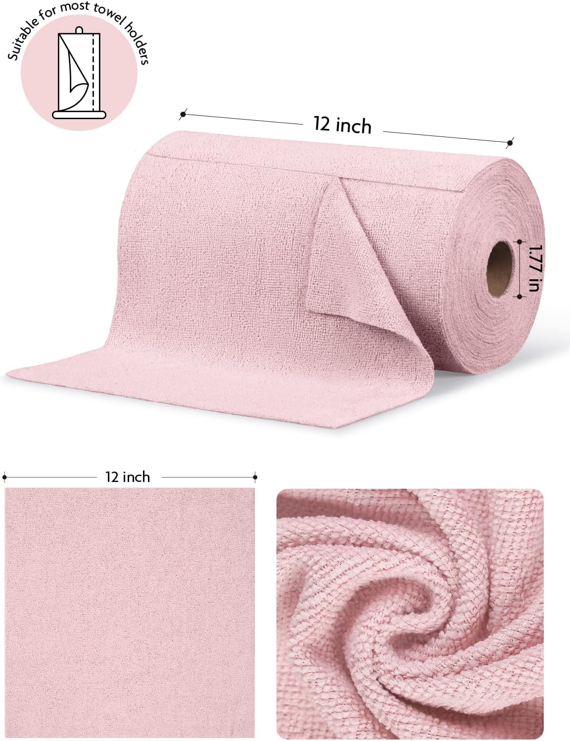 Fantasticlean Microfiber Cleaning Cloth Roll -75 Pack, Tear Away Microfiber Towels, 12" x 12", Reusable, Washable, Scratch Free, Ultra Absorbent Dishcloth for All-Around Cleaning Supplies (White)